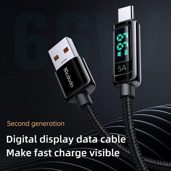 Cavo USB Type-C 6A 66W mcdodo,visibile la ricarica rapida energia del display digitale,con ricarica rapida e modalit?? di carica di mantenimento,per Galaxy S21 S11 S10 Huawei P40 Xiaomi 1.2M (nero) - immagine 9