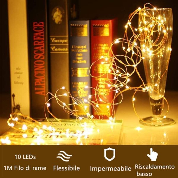 Luci LED a Batteria, 1M 20 Pezzi Micro Luci Stringa 10 LEDs Filo di Rame Impermeabile Catena Luminos Decorativa per Esterni e Interni, Feste, Matrimonio, Casa, Luce Gialla Calda - immagine 8