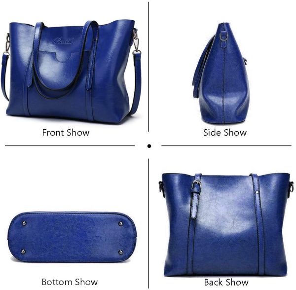 Borsa Donna Borse a Tracolla  Grande Pelle PU Tracolla per Lavoro Borsa Classica da Viaggio Borse Borse a Spalla portafoglio 2 Pezzi Tote(Blu) - immagine 3