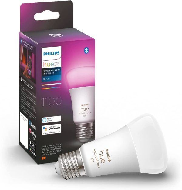 Philips Hue White&Color Ambiance Lampadina Smart Led, Bluetooth, Controllo Vocale, Dimmerabili, E27, A60, 6,5W, - immagine 9