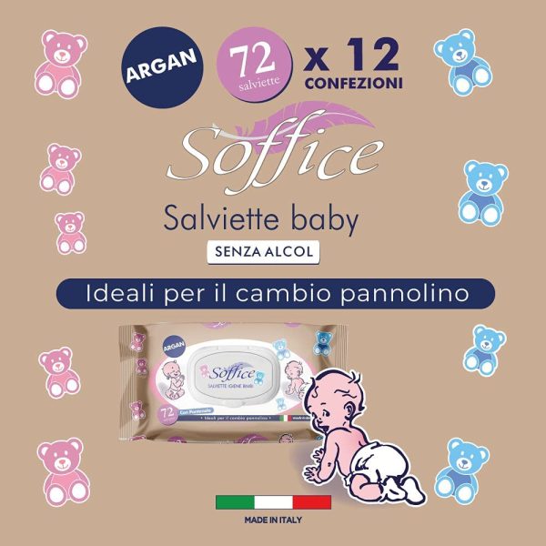 Soffice Salviette Baby Argan con Tappo 12 confezioni x 72 salviette - 370 g - immagine 2