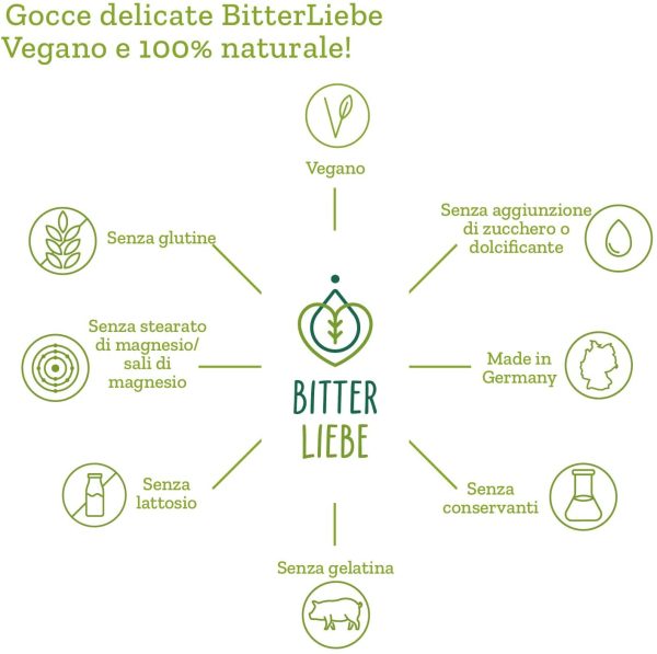 BitterLiebe? ?C Gocce di sostanze amare, versione delicata, senza alcol 50 ml, rese famose dallo show tedesco ??Die H?hle der L?wen??, con aceto di mele bio e zinco - immagine 2