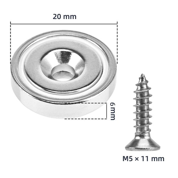 Anksixx Magnete al Neodimio 15 pezzi, 20 x 6 mm Calamita Potente, Magneti con Foro Svasato, 10KG forza Calamite Potenti con base in acciaio svasato e viti - immagine 2