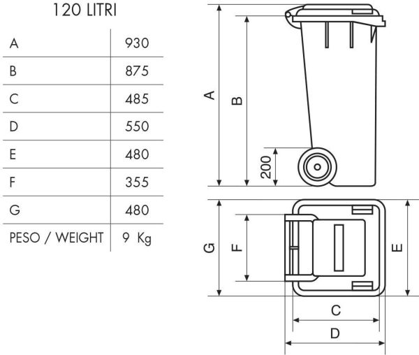 Bidone carrellato per la raccolta differenziata rifiuti Mobil Plastic 120 Lt per uso esterno - giallo (UNI EN 840) - immagine 2