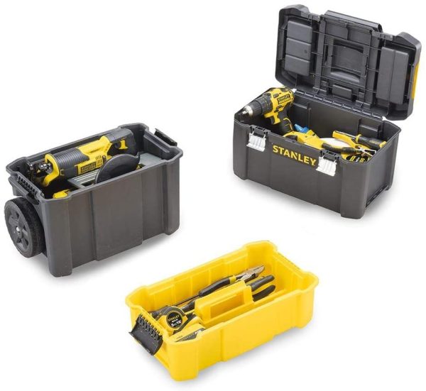 STANLEY STST1-80151 Carrello porta utensili 3 in 1, 3 livelli di stoccaggio, Capacit?? di carico 20 kg & 1-79-216 Cassetta Porta Utensili One Touch, 16"