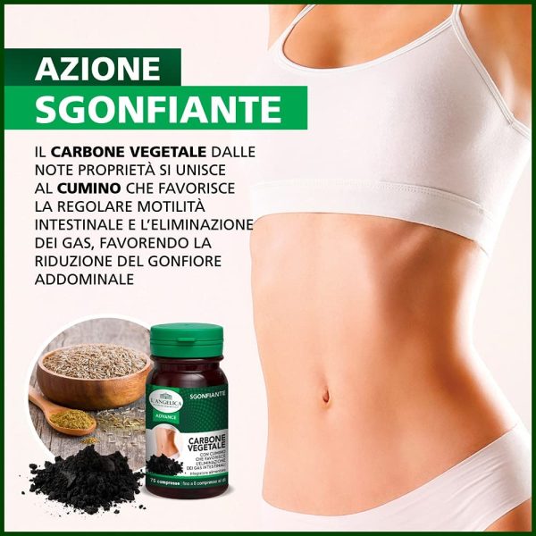 L'Angelica Integratore Alimentare Sgonfiante con Carbone Vegetale e Cumino, Combatte il Gonfiore Addominale e Favorisce la Digestione, senza Lattosio, 75 Compresse - immagine 3