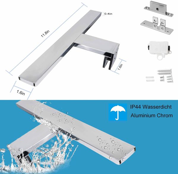 Lampada da Specchio Bagno 30 cm 7W 490LM 230V Bianco Freddo 3000K, Lampada da Bagno,IP44 Classe II,Morsetto su Specchio/Armadio/Illuminazione a Parete 300mm - immagine 4