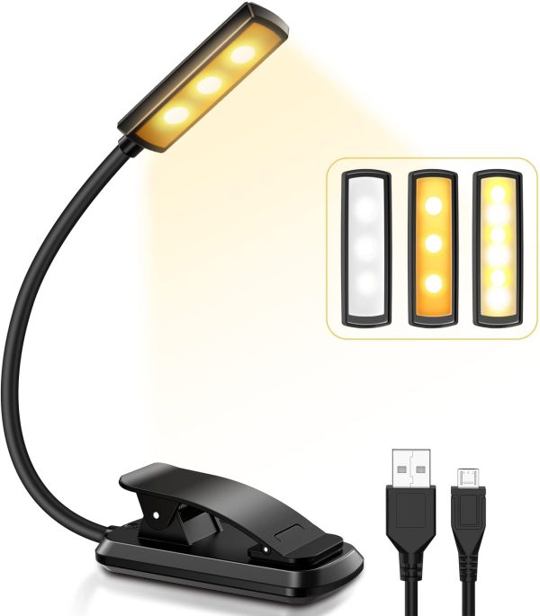 Luce da Lettura, USB Ricaricabile Lampada da Lettura , 6 LEDs 3 Modalità con Clip Luce per Lettura Libri a Letto, 360°Flessibile Collo Luce Lettura per Libro,Kindle,Portatili,Viaggio,Emergenza - immagine 5