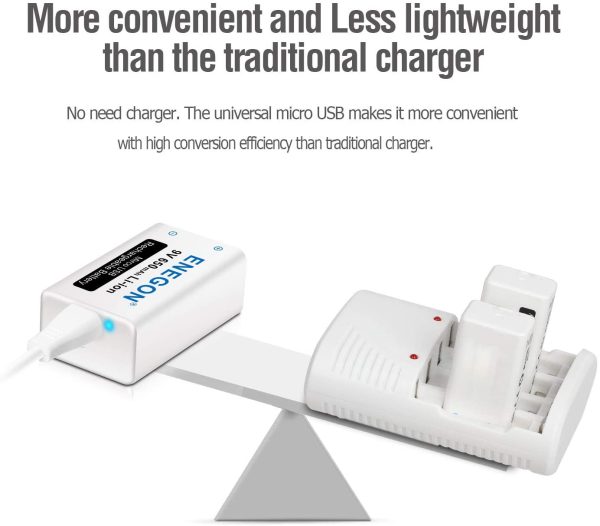 9V USB Dirette Batteria 650mAh Litio Ricaricabile con Cavo Micro USB 2 in 1 per Microfono, Allarme antifumo, Giochi elettrici, Walkie-talkie ed altri dispositivi (2-Pezzi)