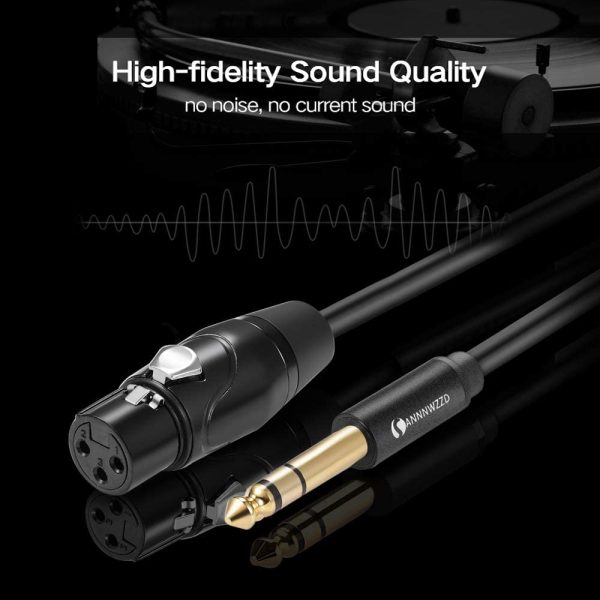 Cavo Audio Bilanciato, connessioni Jack 6.35mm Stereo a Cannon XLR 3P Femmina per altoparlanti e console studio di registrazione ecc (1M) - immagine 2