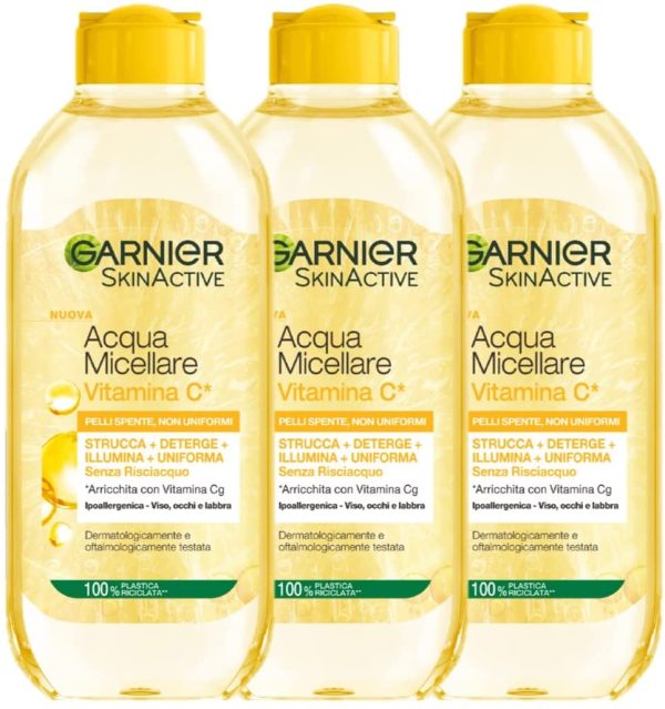 Garnier Acqua Micellare Tutto in 1 SkinActive, Con Vitamina C, Per Pelli Spente e Non Uniformi, Senza Risciacquo, 3 x 400 ml - immagine 2