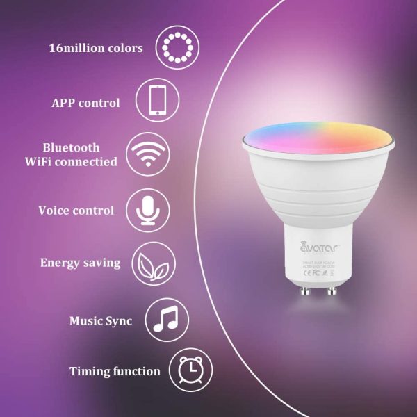 Lampadina LED GU10 Alexa, Lampadine Smart Wifi Faretti RGBCW 5W, Intelligente Luce Dimmerabili 2700-6500k, Multicolore Faretto Compatibili Con Google Home, Musicale (4 Pezzi) - immagine 10