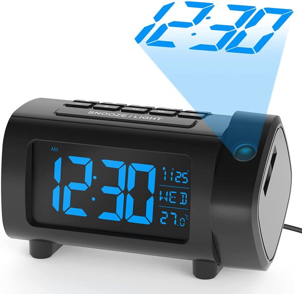 Sveglia con Proiettore Sveglia Digitale da Comodino Display VA con Dimmer Snooze modalit?? Weekend Grandi Numeri Temperatura Data Ora Legale Porta USB - immagine 7