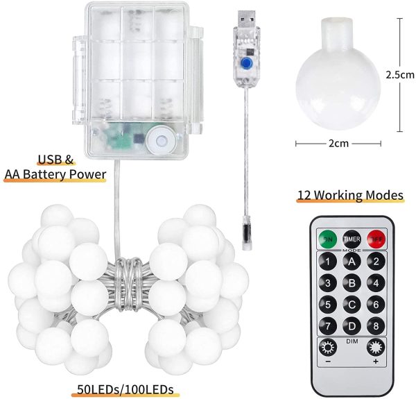 Catena Luminosa, 10m 100 LED 12 modalit?? Luci Natalizie da Esterno, USB/Batteria Luci della Stringa della Palla con Telecomando, Luci di Natale (Multicolore/Bianco Caldo) - immagine 6