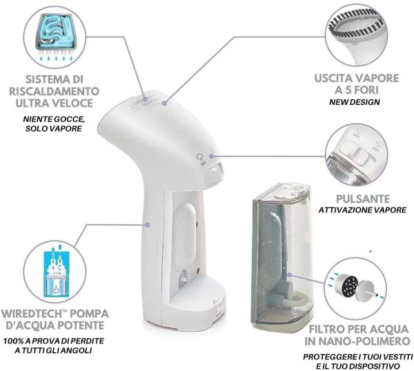 Ferro da Stiro Verticale , Stiratrice Verticale per Casa e Viaggio, Steamer Stiratore a Vapore Portatile Pronti in 25 secondi e 100% Anti-Perdita, Stiratura Facile e Veloce, Accessori Inclusi