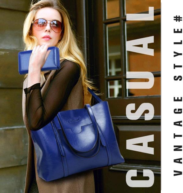 Borsa Donna Borse a Tracolla  Grande Pelle PU Tracolla per Lavoro Borsa Classica da Viaggio Borse Borse a Spalla portafoglio 2 Pezzi Tote(Blu) - immagine 2