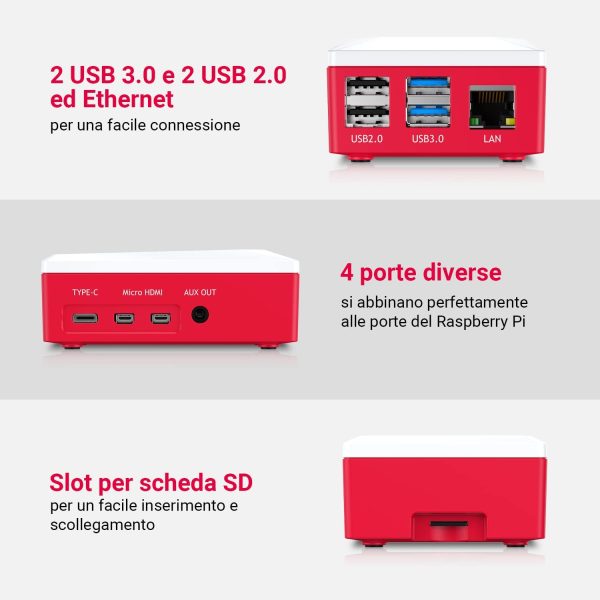 Raspberry Pi 4 Model B 8GB RAM Kit, RPi Barebone con MicroSD Card 128GB, Type C Alimentatore 5.1V 3A, 2 Micro HDMI Cavi, Ventola, Raspberry Pi4 Custodia Rossa, Lettore di Scheda -RPi 8128 - immagine 4