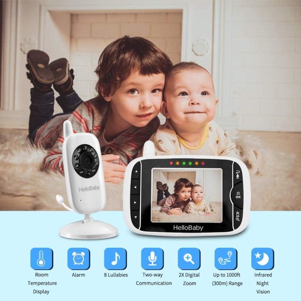 Baby Monitor, HelloBaby HB32 Visione Notturna Monitoraggio della Temperatura e 2 vie Citofono Sistema - immagine 2