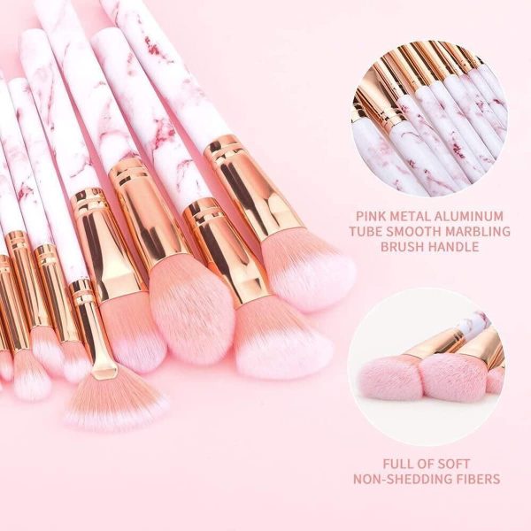 Pennelli Make Up Start Makers 12 pezzi Set di Pennelli per trucco In Marmo Rosa Con Polvere Ombretto Correttore Per Labbra Correttore Portapennelli Make Up Con Soffici Fibre Sintetiche??rosa?? - immagine 3