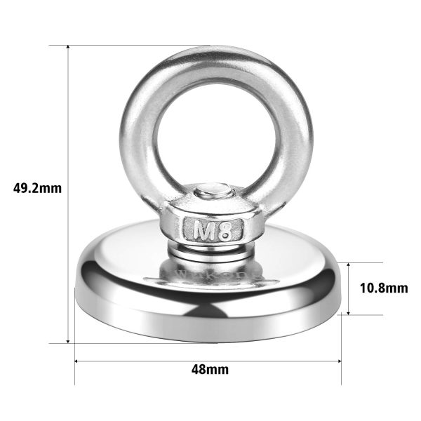 Wukong Magnete rotondo al neodimio con forza di trazione con foro svasato e anello, diametro 48 mm, forza di trazione 75 kg per la pesca con magnete e salvataggio nel fiume - immagine 5