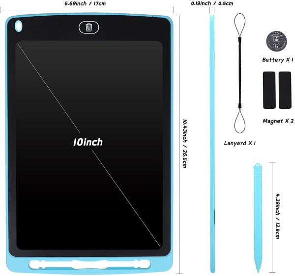 Tavoletta Grafica LCD Scrittura Colorato 10 Pollice, Elettronica Lavagna Cancellabile da Disegno con Penna, Portatile Lavagnetta per Bambini Digitale Ewriter con Pulsante Elimina, Blu - immagine 3