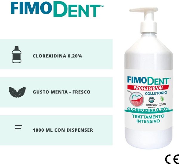 Fimodent Collutorio - Clorexidina 0.20% con SPDD (Sistema Protezione Discromie Dentali) e gradevole gusto menta - Trattamento antiplacca e antibatterico prolungato - 1000mL con dispenser - immagine 6