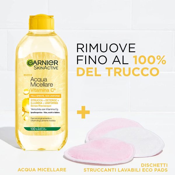 Garnier Acqua Micellare Tutto in 1 SkinActive, Con Vitamina C, Per Pelli Spente e Non Uniformi, Senza Risciacquo, 3 x 400 ml