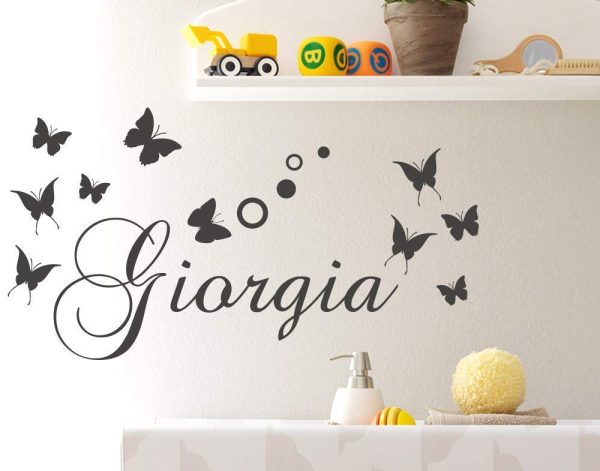 Adesivi Murali Nome personalizzato bambini farfalle e cerchi pois Adesivo Murale cameretta Wall Stickers Personalizzato Decorazione Cameretta Bambina bambino con nome stickerdesign