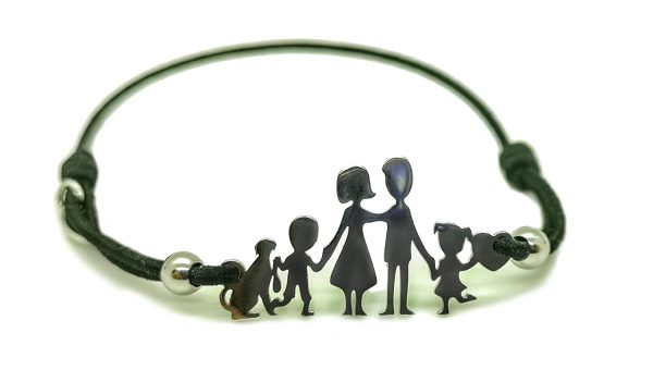 Bracciale famiglia family elastico con sagoma famiglia in acciaio inossidabile, regolabile. Handmade, realizzato a mano, - immagine 8