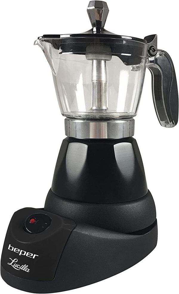 Lucilla BC.040N Caffettiera Moka elettrica, capacit?? 3 Tazze, Riduttore 1 Tazza, Autospegnimento, Mantenimento Temperatura per 30' min, Nera, 400 W, Alluminio, Nero - immagine 4