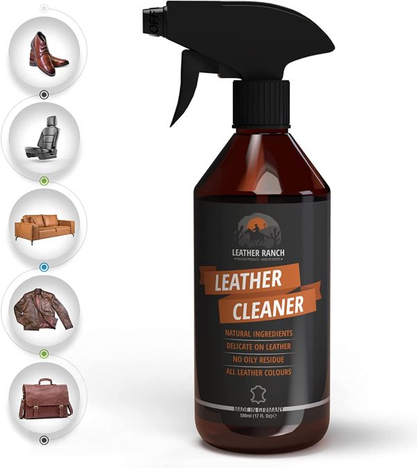 LeatherRanch Spray Pulizia Pelle - Detergente Pelle Naturale - Ideale Pulizia Scarpe Pelle, Divano in Pelle e Interni Auto in Pelle - Pulisce e Rinnova Volante in Pelle - Pulizia Interni Auto, 500 ml - immagine 5