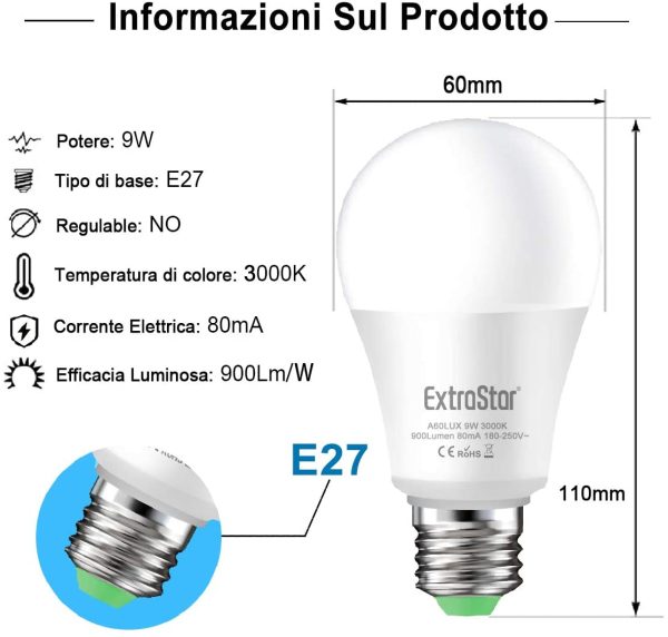 Lampadina Con Sensore,  E27 Lampadine LED con Sensore Crepuscolare da Esterno, Auto On/Off, 9W Bianca Calda 3000K per Veranda Giardino Porta d'ingresso Corridoio 2 Pezzis - immagine 5