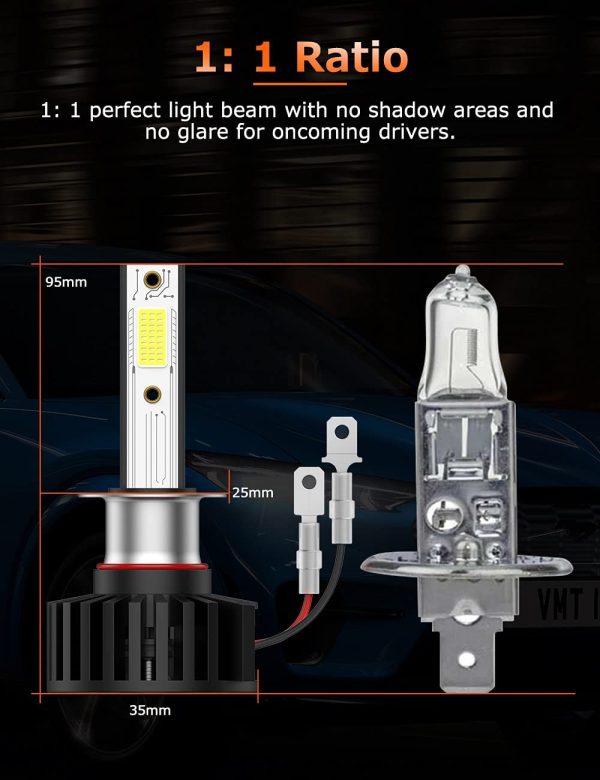 Lampadine H1 LED,60W 12000LM 6500K Bianco,+300% di luce,Impermeabile IP65 Per Fari Auto Luce Abbagliante Anabbagliante e Fendinebbia,Sostituzione per Alogena Lampade e Xenon Luci,2 Lampadine