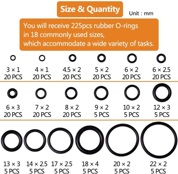 225 Pezzi Gomma Assortimento Kit, 18 Misure Rondelle Plastica Nero, Gommino Elettrico Conduttore Guarnizioni Anello Set, Rondelle Assortimento er Guarnizioni Idrauliche e Riparazione Rapida Dell??Auto - immagine 4