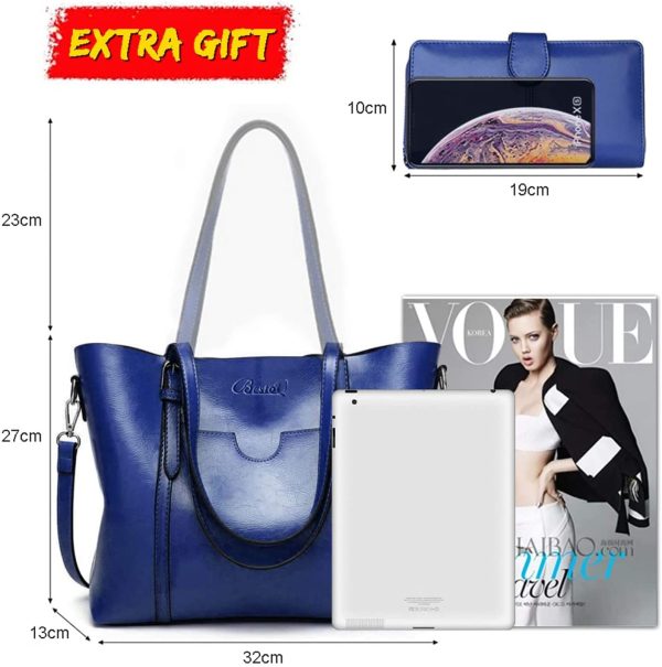 Borsa Donna Borse a Tracolla  Grande Pelle PU Tracolla per Lavoro Borsa Classica da Viaggio Borse Borse a Spalla portafoglio 2 Pezzi Tote(Blu) - immagine 4