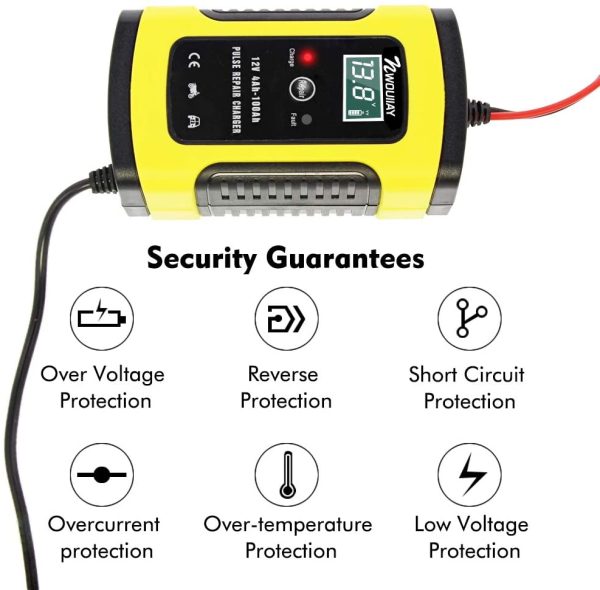 Caricabatteria Auto di Carica 6A/12V Multi Protezioni di Carica Automatico Caricatore Intelligente Caricabatteria da Auto con Schermo LCD per Auto Moto - immagine 6