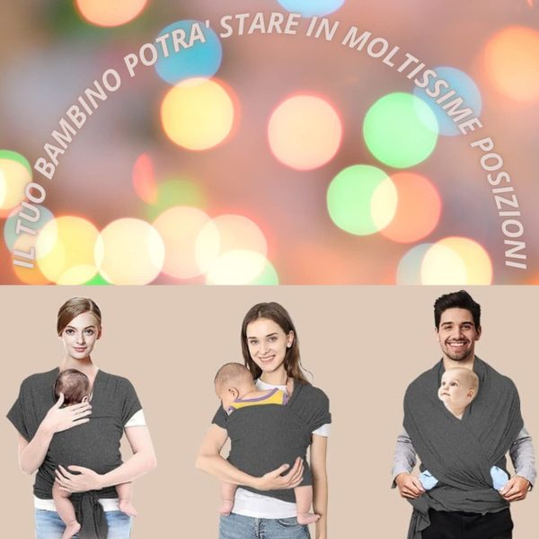 Fascia Porta Beb?? per Neonati e Bambini Facile da Indossare per Neonato per Trasporto a Mani Libere Fascia Porta Bimbo Unisex Ergonomico Traspirante Fantastica Ideale come Regalo Nascita - immagine 2