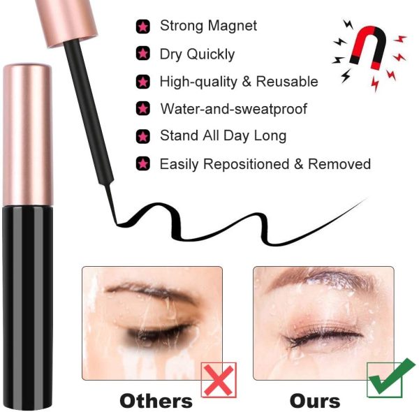 URAQT Ciglia Finte Magnetiche e Eyeliner Magnetico Kit, 5 Paia Ciglia Magnetiche Impermeabile Naturali, Set di Ciglia Finte Riutilizzabili di Effetto 3D - immagine 4