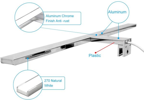 Lampada da Specchio Bagno 30 cm 7W 490LM 230V Bianco Freddo 3000K, Lampada da Bagno,IP44 Classe II,Morsetto su Specchio/Armadio/Illuminazione a Parete 300mm