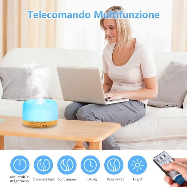 Diffusore di oli Essenziali, 300 ML Diffusore di Aromi, Ultrasuoni Umidificatore, Diffusore di Aromi Elettrico, Diffusore, Diffusore di Essenze con 7 Colori LED Selezionabili, Con Telecomando - immagine 7