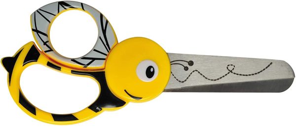 Fiskars Forbici per bambini a forma di ape, A partire da 4 anni, Lunghezza: 13 cm, Per destrorsi e mancini, Lama in acciaio inossidabile/Impugnature in plastica, Giallo, 1003747