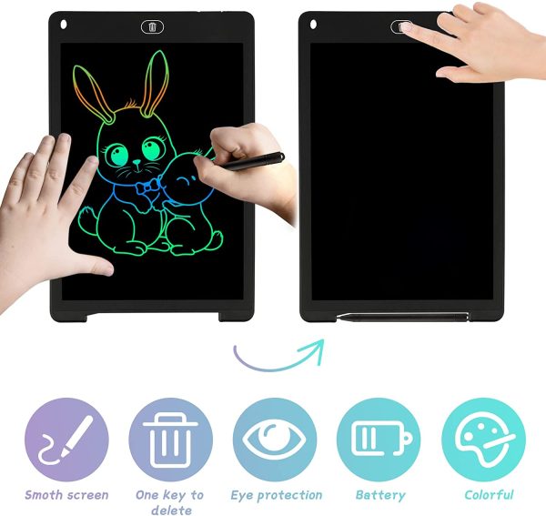 Tavoletta Grafica LCD Scrittura Colorato 12 Pollice, Elettronica Lavagna Cancellabile da Disegno con Penna, Portatile Lavagnetta per Bambini Digitale Ewriter con Pulsante Elimina, Nero