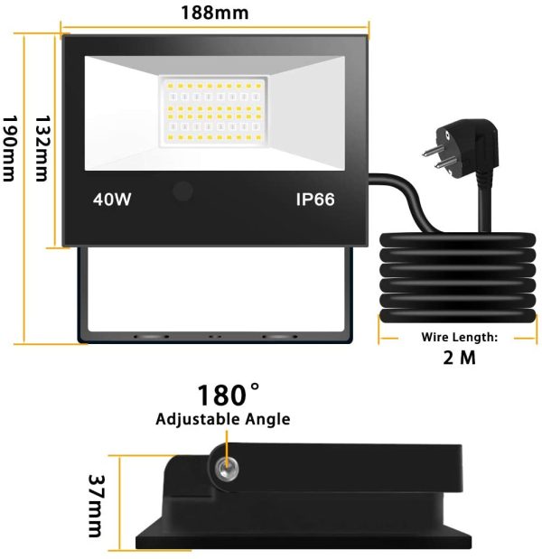 Faretto Led, equivalente a 400 W, cambio colore Rgbw modalit?? strobo fai-da-te, 120 colori, esterno 4000 lumen, Rgb bianco caldo, impermeabile Ip66 - immagine 3