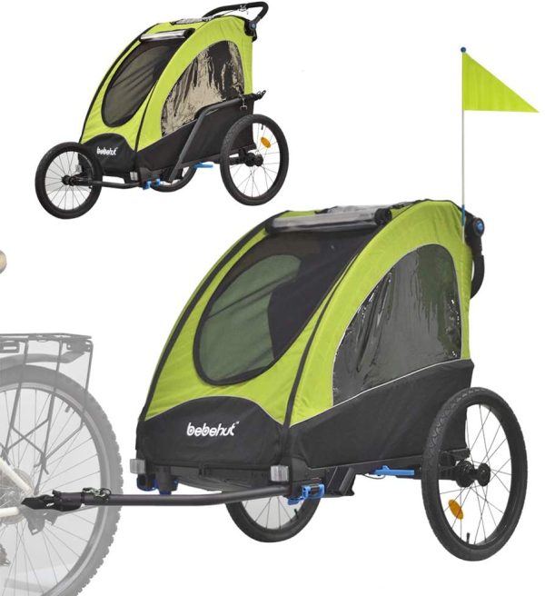 Tiggo Alluminio Rimorchio Porta-Bimbo per Bicicletta con 2 Diversi Set da Jogging con Sospensione 333-02 Verde - immagine 4