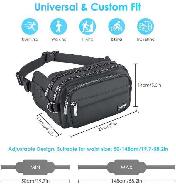 AGPTEK Marsupio Sportivo Uomo&Donna con 5 Tasche, Marsupio Lavoro Grande, Marsupio alla Moda con RFID, Marsupio Portasoldi con Cintura Regolabile per Corsa, Campeggio, Viaggio - immagine 7