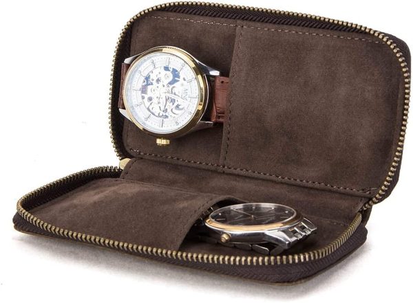 Custodia per orologio da polso Custodia in pelle 2 pezzi, Custodia portatile in vera pelle per orologio da viaggio, Custodia in pelle per orologi per coppia 2 pezzi, Custodie per orologi - immagine 5