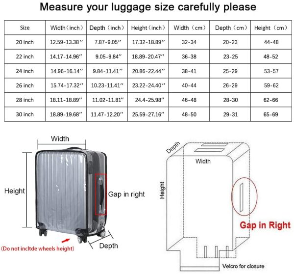 Vicloon Luggage Cover Protettore di Bagagli Suitcase Cover, Custodie Protettive per Valigie Trasparente PVC Impermeabile Anti-polvere Antigraffio per Affari Scuola Viaggi Utilizzo Quotidiano (20") - immagine 8