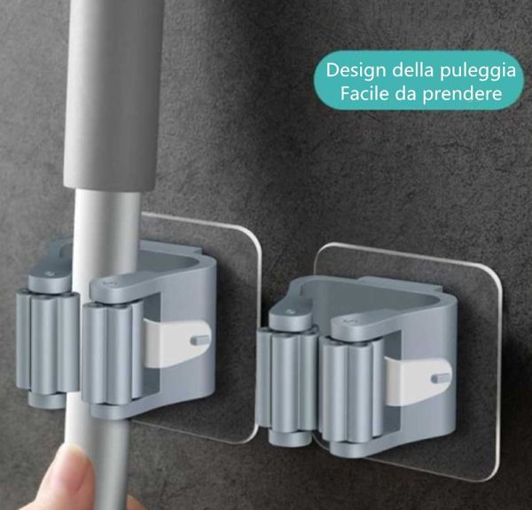 4 Pezzi Portascope e Portaspazzole Muro Montato, Porta Scope Parete Holder Autoadesiva, Supporto per Scopa da Appendere, Non c'?? Bisogno di Prendere a Pugni per Cucina e Bagno (Blu) - immagine 8