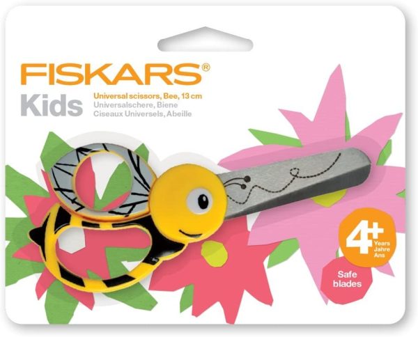 Fiskars Forbici per bambini a forma di ape, A partire da 4 anni, Lunghezza: 13 cm, Per destrorsi e mancini, Lama in acciaio inossidabile/Impugnature in plastica, Giallo, 1003747 - immagine 7