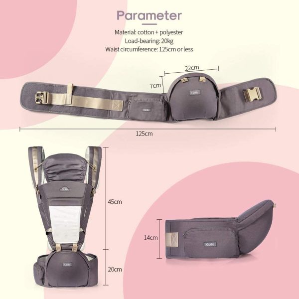 GBlife Marsupio Neonati Ergonomico con Sedile Puro Cotone Leggero e Traspirante 3D Mesh Poliestere 4 Modi Multiposizione Porta Beb?? fit Neonato Bambino da 0-36 Mesi 3.5-20kg (Grigio) - immagine 7